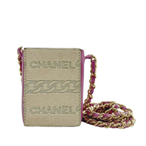 CHANEL シャネル シガレットケース ミニチェーンショルダーバッグ ハラコ/レザー ベージュ/ピンク 6番台