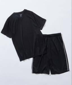 【セットアップ/上下セット】DRYメッシュ サイドラインパイピング ラグラン半袖Tシャツ＆ショートパンツ ブラック　新品未開封