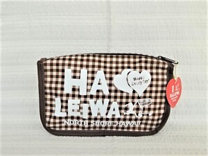 即決★新品 ハレイワスーパーマーケット ポーチ ハレイワ ハワイ Haleiwa チェック 茶色