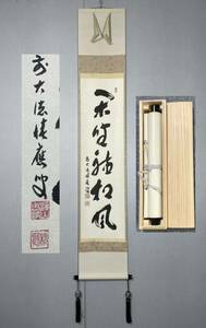 【模写】Y-892掛軸 紙本 共箱 茶掛 茶道 茶道具 華道 花道具 福本積應 臨済宗大徳寺派招福寺 宝林寺住職『閑坐聴松風』