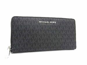 1円 ■美品■ MICHAEL KORS マイケルコース MK柄 PVC ラウンドファスナー 長財布 ウォレット 小銭入れ 札入れ メンズ グレー系 FG2287