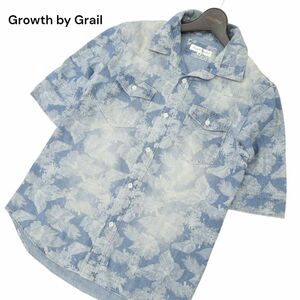 Growth by Grail グロースバイグレイル 花柄 ハイビスカス柄 半袖 USED加工★ ウエスタン デニム シャツ Sz.M　メンズ　C4T05298_5#A