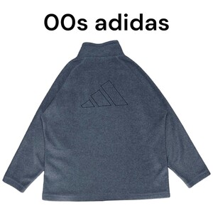 00s adidas　ビッグロゴ刺繍　ハーフジップフリースプルオーバー　古着　アディダス