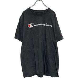 Champion 半袖 ロゴTシャツ L ダークグレー チャンピオン クルーネック 袖ロゴ 古着卸 アメリカ仕入 a608-5640