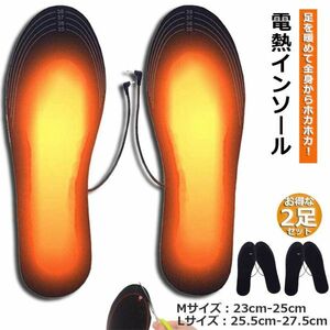 【2足セット】電熱インソール 中敷き ヒートインソール 足元暖める 防寒対策 防寒具 電熱ウェア 靴底 男女兼用 M&Lサイズ 各1足づつ