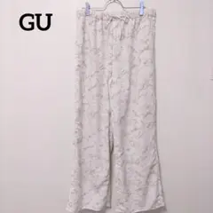 GU　ジーユー　マーブルプリントシアーストレートパンツ　XL　ベージュ系