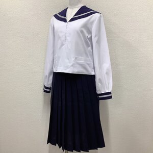 I1117/Y(中古)山形県 陵西中学校 女子制服3点 /合服セーラー:165A/夏スカート:W58~64程度/グレー1本ライン/TOMBOW/紺/夏/学生服