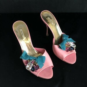 イタリア製☆miumiu/ミュウミュウ☆ミュール/ピンヒールサンダル【37/23.0-23.5/pink】ビジュー/pumps/Shoes◇bQ-543