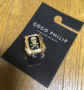 8.5@ 新品「GOGO PHILIP -Vintage Bijoux-」スカルモチーフ スクウェア リング Gold SIZE:Free イタリアブランド