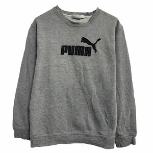 PUMA ロゴスウェット トレーナー キッズ 150～ グレー ブラック プーマ プルオーバー スポーティー 古着卸 アメリカ仕入 a611-6591