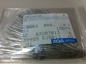 KOA SN14C2C 1/4w　866KΩ F ±1％ 100本1袋　（8）