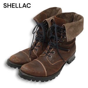 SHELLAC シェラック レースアップ★ ハイカット ミリタリー レザー ブーツ Sz.41 メンズ 日本製 ブラウン　I5G00004_1#T