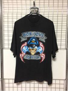 ロックバンドBONJOVIボンジョヴィ古着星条旗スカルTシャツ黒ブラック