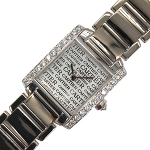 カルティエ Cartier タンクフランセーズ SM ベゼルダイヤ WE1024S3 シルバー K18ホワイトゴールド 腕時計 レディース 中古