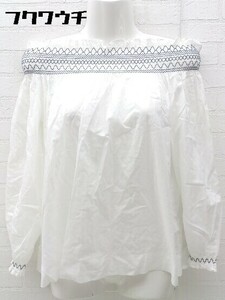 ◇ INED イネド オフショル 刺繍 長袖 ブラウス カットソー サイズ9 ホワイト ネイビー レディース