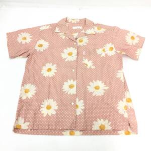 274 PINKHOUSE ピンクハウス 綿100％ 開襟シャツ 半袖 総柄 ドット 花柄 コットンシャツ ショートスリーブ トップス レディース ピンク