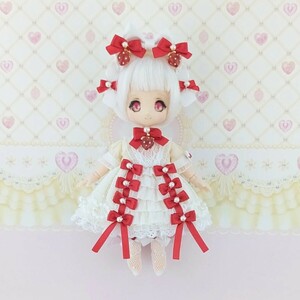 mimippo オビツ11サイズ ワンピースset17 いちごケーキのワンピースset outfit ハンドメイド