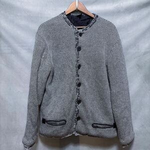 Gianfranco FERRE ジャンフランコフェレ ウールニット 中綿 ノーカラー ボタン ジャケット size.52 (XL) グレー エルビス期 90