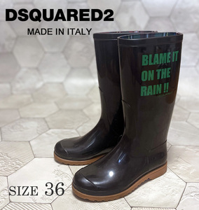 ◆定価2.7万円 イタリア製 初期ディースクエアード【DSQUARED2】BLAME IT ON THE RAIN 裏地タータンチェック柄 レインブーツ 長靴 36 Y2K◆