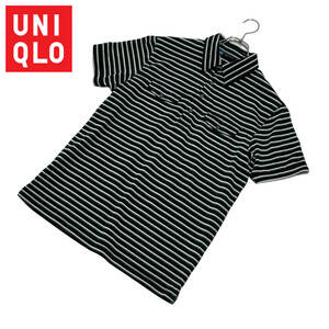 美品 UNIQLO オールドユニクロ ポリエステル ボーダー ポロシャツ L 黒系 メンズ 旧タグ 送料185円 24-0718