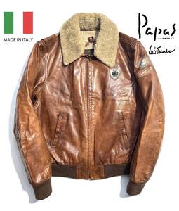 極希少【定価20万超】Papas パパス ×Luis Trenker ホースハイド レザージャケット L ムートン 馬革【最高級イタリア製】ロゴワッペン G-1