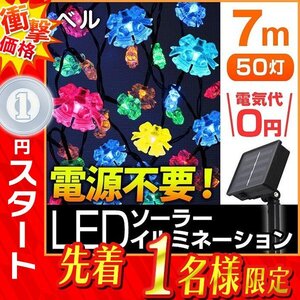 1円 即決 新品未使用 LED イルミネーション ベル型 鈴形 7ｍ ソーラー充電 電源不要 省エネ 節電 電飾 モチーフ デコレーション イベント