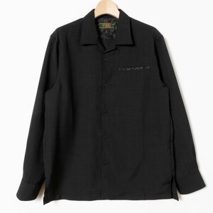 MAJUN マジュン 開襟シャツ 長袖 ブラック 黒 ポリエステル日本製 さらっと かしゆり 無地 和風柄 鳥 孔雀柄 綺麗め メンズ 上品 シンプル