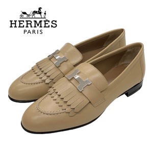 未使用 エルメス HERMES ロワイヤル ローファー 革靴 モカシン フラットシューズ 靴 シューズ H金具 レザー ベージュ