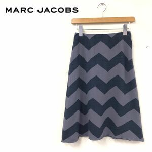 1K1306-K◆MARC JACOBS マークジェイコブス ニットフレアスカート◆size2 グレー ウエストゴム 膝丈 カジュアル ジグザグ柄 レディース