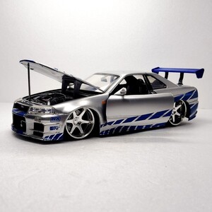 1/24 ギミック多数 エンジン再現 Jada toys 日産 スカイライン ブライアン NISSAN SKYLINE GT-R BNR34 R34 ワイルドスピード FAST&FURIOUS