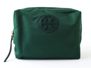 E23945 新品同様 極美品 TORY BURCH トリーバーチ ロゴ ナイロン ポーチ グリーン 緑 小物入れ 化粧ポーチ コスメポーチ 