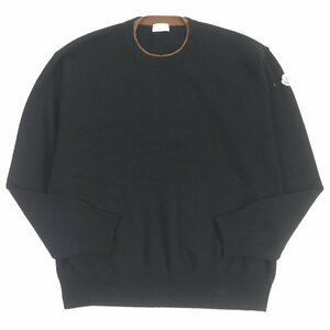 美品□モンクレール 2021年製 GIROCOLLO TRICOT カシミヤ100％ ロゴワッペン付き 襟元レイヤードデザイン セーター ブラック XL 正規品