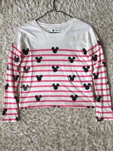 GAP　長袖Tシャツ　ボーダー　ピンク　ミッキーマウス　ディズニー　130　140 ボーダーカットソー