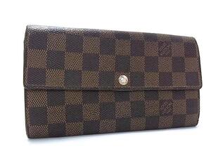 1円 LOUIS VUITTON ルイヴィトン N61734 ダミエ ポルトフォイユサラ 二つ折り 長財布 ウォレット メンズ レディース ブラウン系 FJ4042