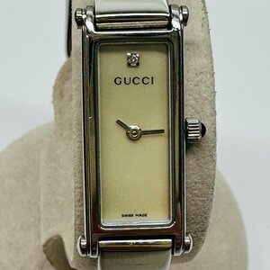 【稼働品】GUCCI グッチ 1500L バングルウォッチ 1Pダイヤ QZ クオーツ ホワイトシェル文字盤 腕時計 中古品