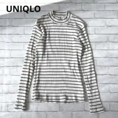 om25 UNIQLO：ボーダーリブハイネックカットソー　白黒　定番