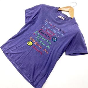 ハリウッドランチマーケット ☆ HOLLYWOOD RANCH MARKET 半袖 Tシャツ パープル ネイビー 1 メンズS相当 ハッピーメッセージ◎ 古着■CA126