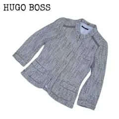 HUGO BOSS ヒューゴボス ノーカラージャケット ツイード 金具 ベージュ