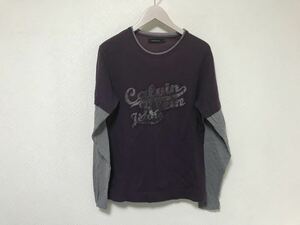 本物カルバンクラインジーンズCalvinKleinコットン長袖TシャツロンTメンズ紫パープルビジネススーツM