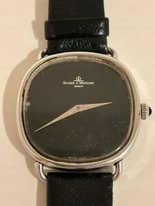 原3【1円スタート】BAUME&MERCIER Ref:1718 ボーム&メルシエ 手巻き 黒文字盤 メンズ ヴィンテージ 腕時計 稼働品 レザーベルト