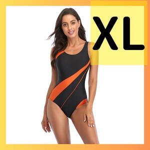 【オレンジ】XL 水着 レディース フィットネス パッド付 取外し可能 競泳水着