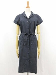 超美品【agnes b. アニエスベー】Z403IJ06 E14 ベルト付き ドット柄 シャツワンピース (レディース) size36 ネイビー系 □17LO3469□