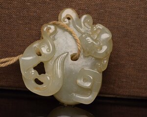 ◆古寳堂◆清 和田玉製 細密彫 龍佩 根付 裝身具 極細工 古置物 古擺件 中国古美術 時代物 古董品