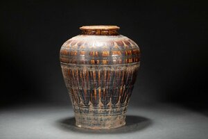 【善古堂】某有名オークション買入 明治～昭和時代物 施釉陶 飾瓶39CM 花瓶 インテリア 骨董品 古美術0508-61S01