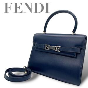 FENDI フェンディ　ハンドバッグ　2way F金具　レザー　ネイビー　K3