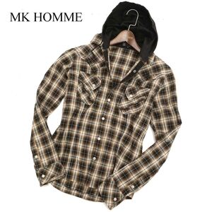 MK HOMME ミッシェルクラン オム 通年 長袖 フーディー ウエスタン チェック★ シャツ Sz.46　メンズ　C4T00401_1#C