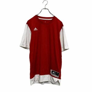 adidas 半袖 ロゴTシャツ S レッド ホワイト アディダス 切替 クルーネック サッカー スポーツ 古着卸 アメリカ仕入 a604-6503