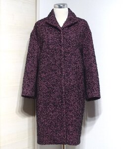 18AW 美品 PRADA プラダ バージンウール モヘア ツイード コート P6723 ブラック×ピンク レディース 38 ロングコート アウター