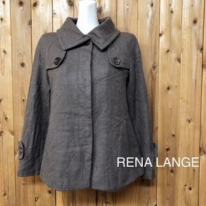 RENA LANGE＊レナランゲ レディース 長袖ジャケット コート ブラウン系 ウール混 裏地ストライプ プリーツ 美ライン ガーリー 