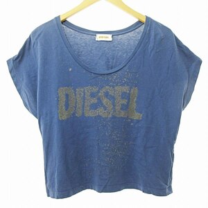 ディーゼル DIESEL カットソー Tシャツ 半袖 ロゴ プリント ラメ 青 M 0718 ■GY09 レディース